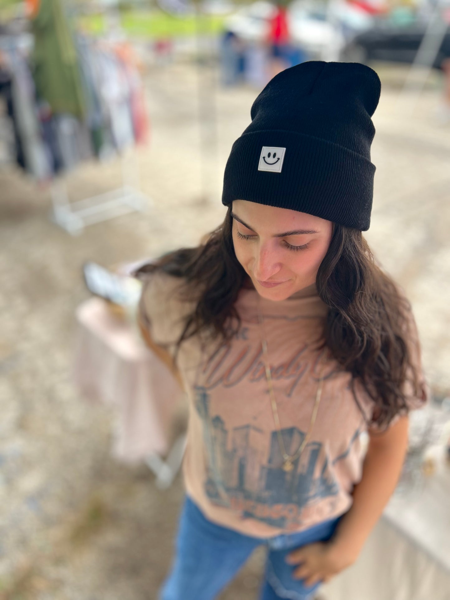 Black Smiley Face Beanie