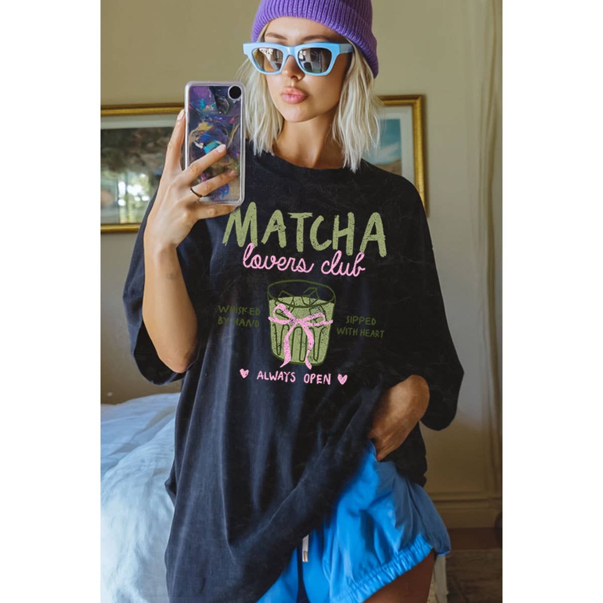 MATCHA LOVERS OVERSIZED MINERAL GRAPHIC TEE: