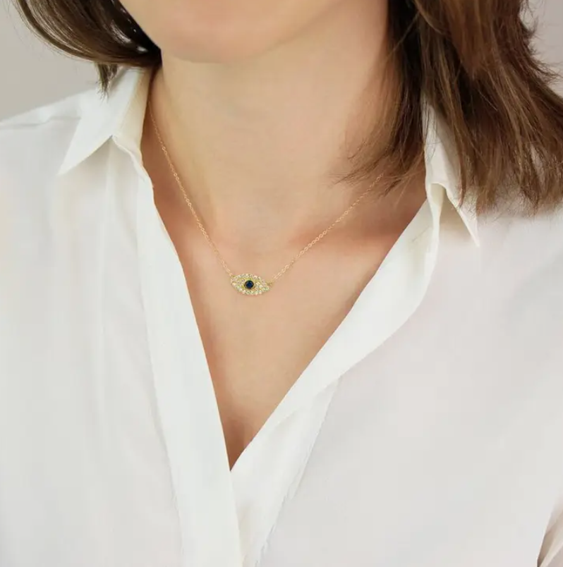 18K Gold Evil Eye Necklace with Zircon Stone Shop Empathic