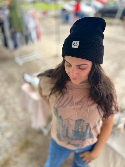 Black Smiley Face Beanie