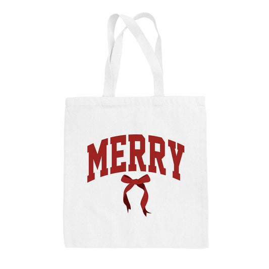 Merry Arch + Bow Tote Bag: White