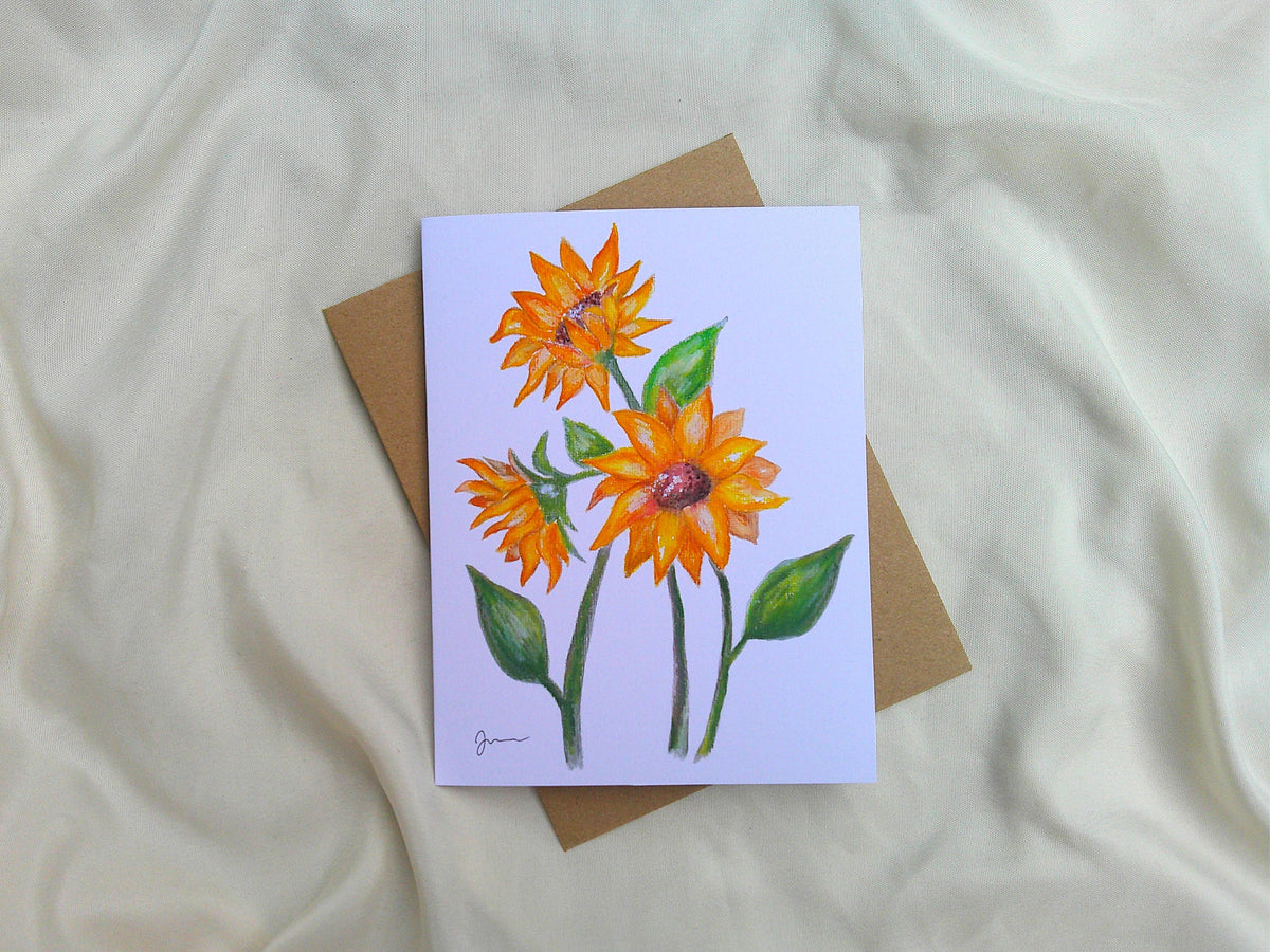 Hand Painted Watercolor Sunflowers Greeting Card