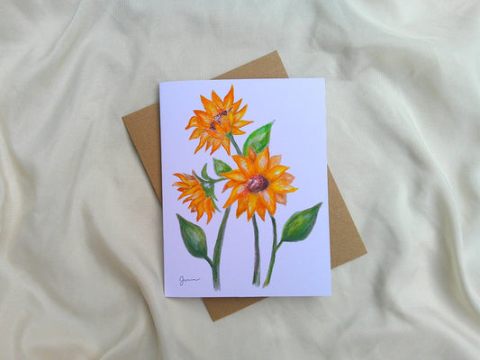 Hand Painted Watercolor Sunflowers Greeting Card