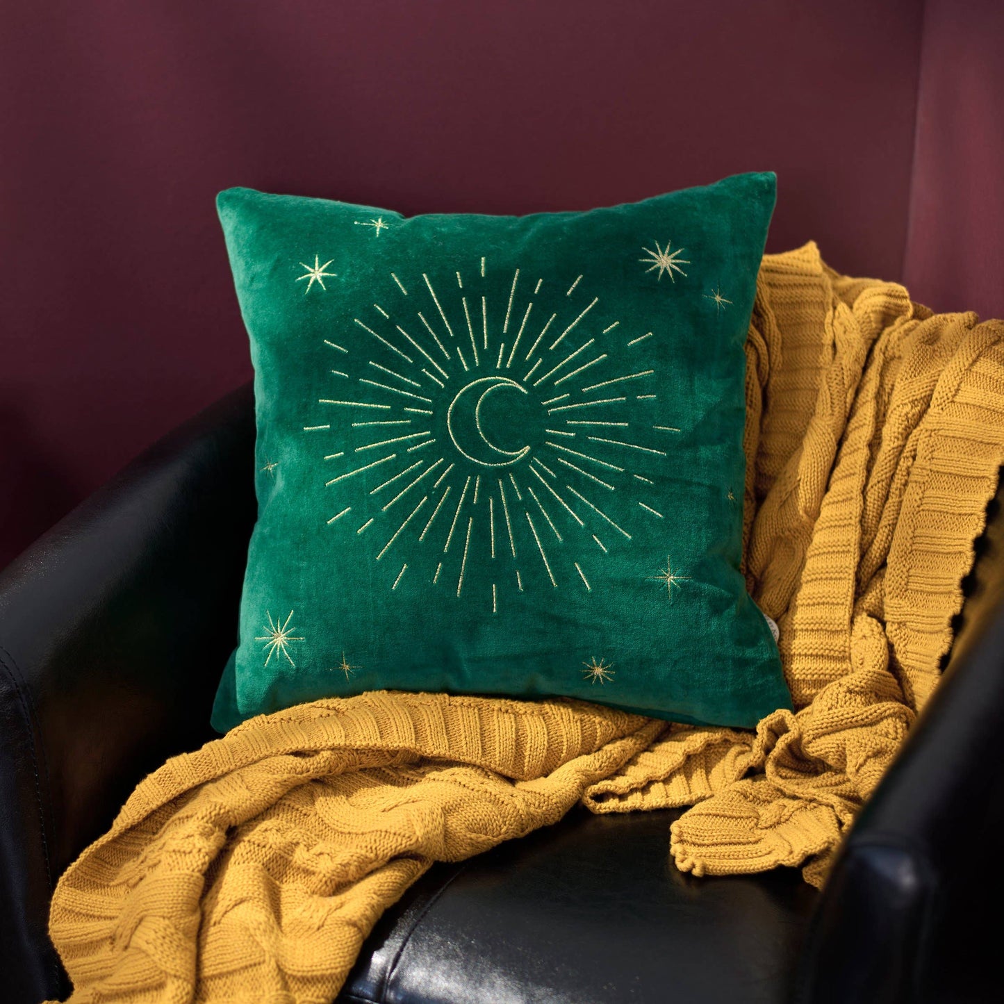 Moon And Stars Velvet Celestial Pillow