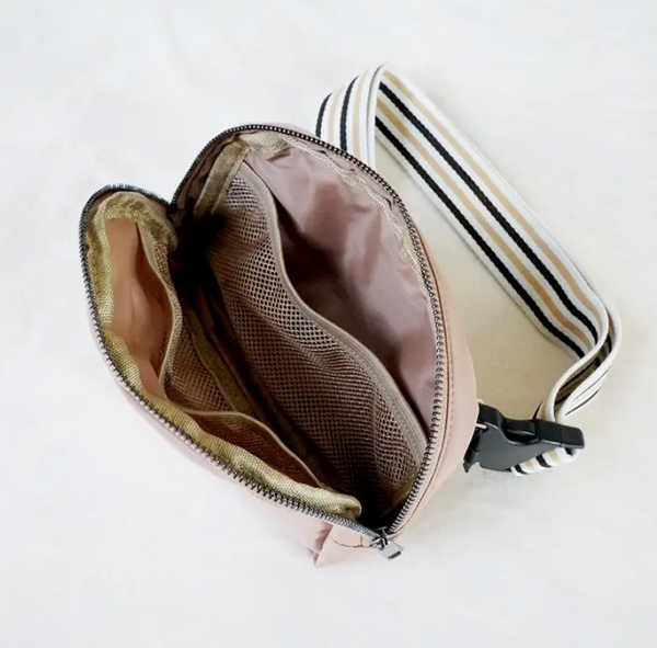 The All-In-One Belt Bag - Beige with Striped Strap