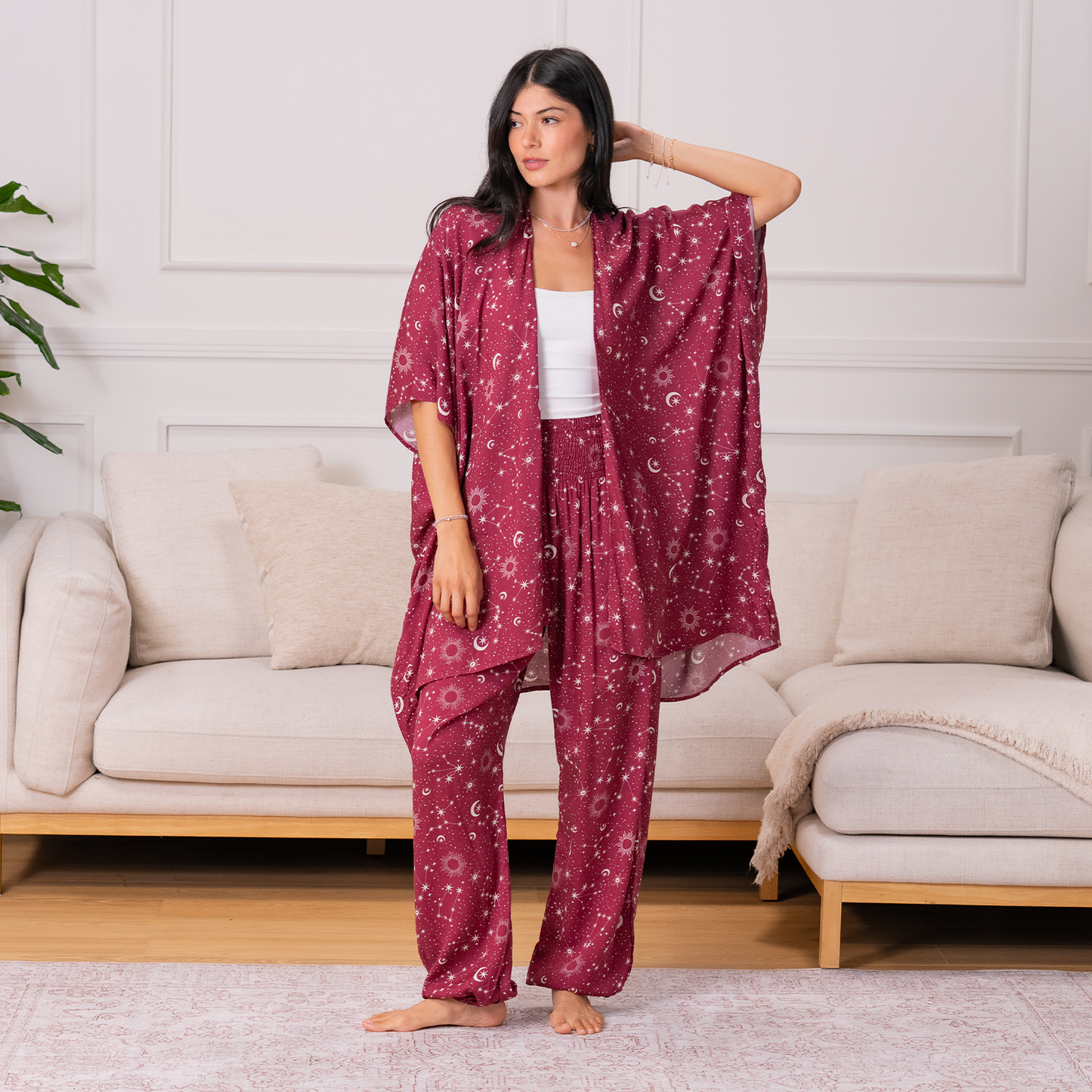 Burgundy Starry Night Kimono