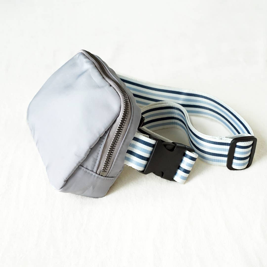 The All-In-One Belt Bag - Gray with Striped Strap