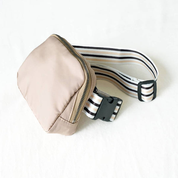 The All-In-One Belt Bag - Beige with Striped Strap