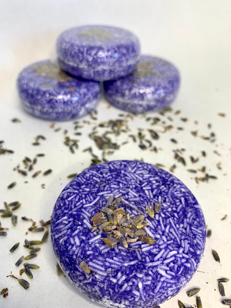 Lavender shampoo bar with lavender buds