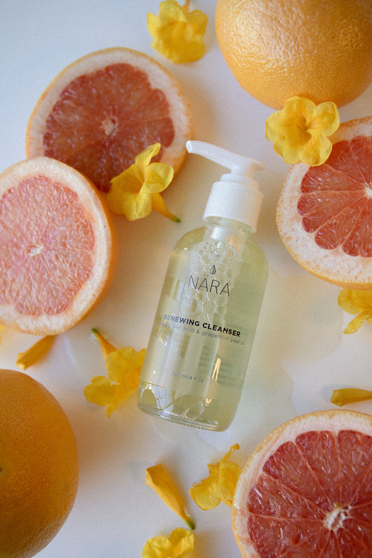 Renewing Cleanser and grapefruit slices